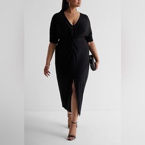 Express V-Neck Twist Front Twist Front Maxi Dress (Black, XL)
